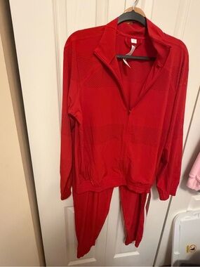 lululemon athletica Red Zip-Up Lounge Jacket & Pants Set